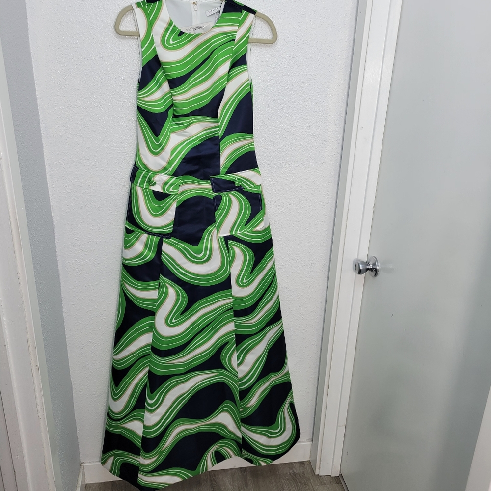 TRINA TURK Guinevere Dress Mod Retro Print Size 4 NWT $628 Retail Blue Green - Picture 2 of 7